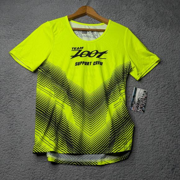 Zooz Running Shirt Men's Medium Neon Yellow Racing Short Sleeve - Picture 1 of 12